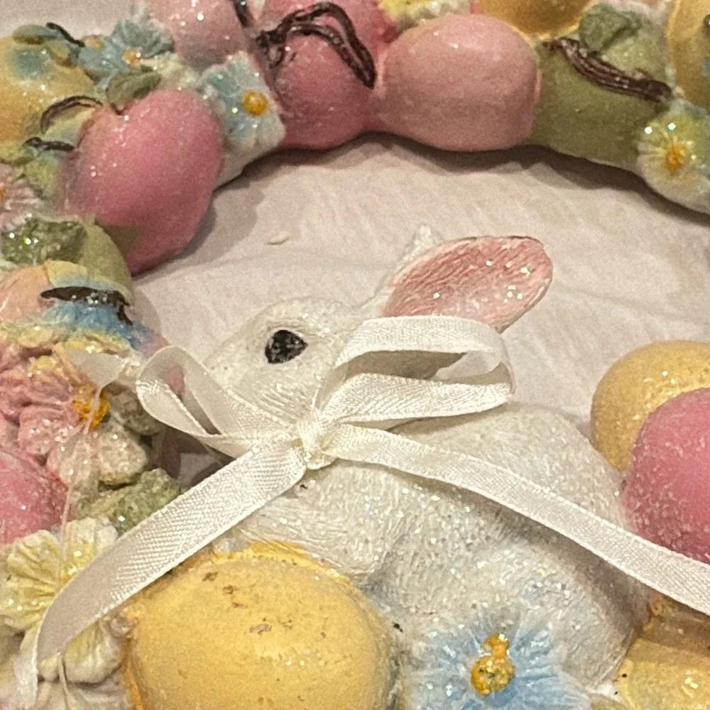 Vintage Easter Wreath Wall Decor Pair Bunny Egg Wreaths